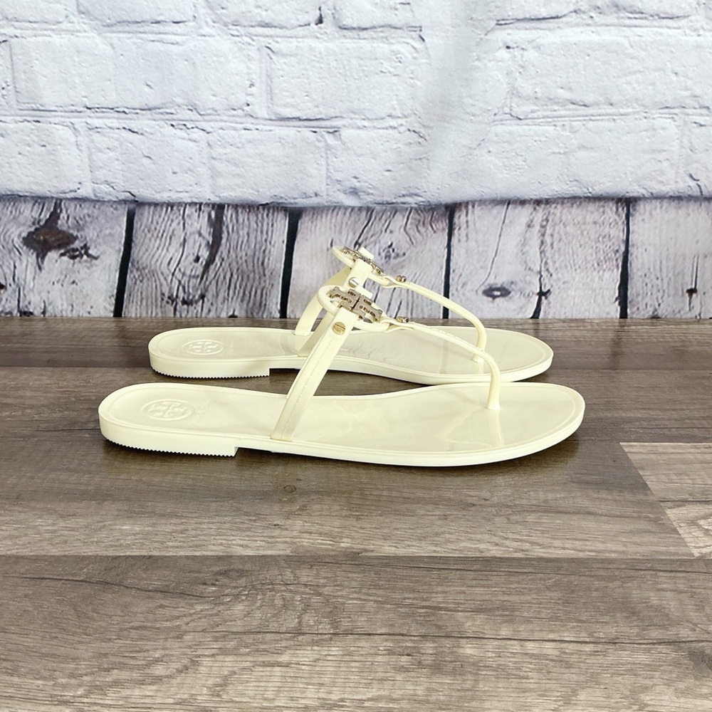Tory Burch Mini Miller Jelly Flat Thong Ivory Size 8M - Picture 2 of 14